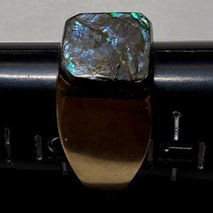 Silvertone Abalone Slice Men's Ring